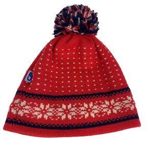 CB Vintage Fair Isle Ski Cap Winter Hat Beanie Pom Pom Wool Red Navy White
